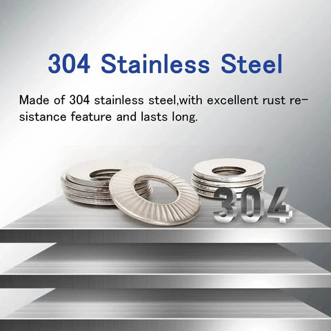 220 Pcs Metric M3 To M10 Stainless Conical Knurled Spring And Belleville Washers made from 304 stainless steel displayed on metal surface