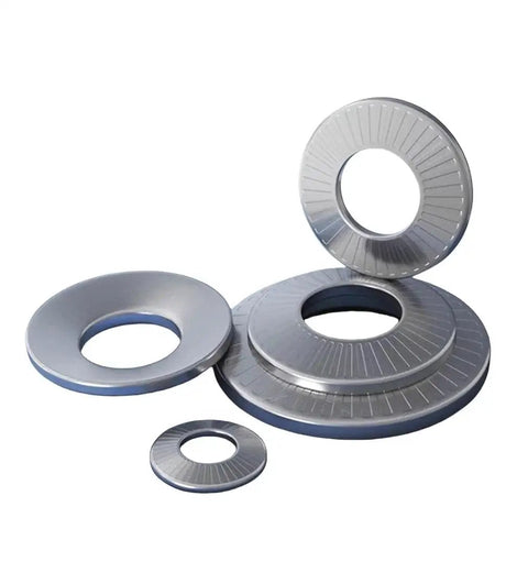 304 Stainless Steel Conical Disc Spring Cup Washers Three Eighths Inch ValuePack assortment view.