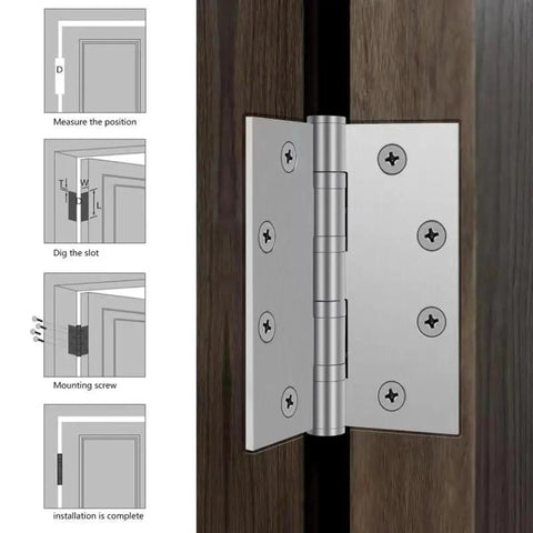 Heavy Duty 304 Stainless Steel Door Hinges Four And One Half Inch By Four Inch Ball Bearing Full Mortise Square Corner Two Pack installed