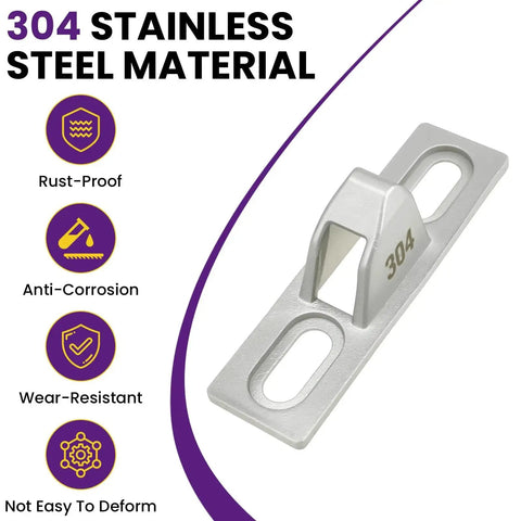 Sliding Door Keeper Set 2 Pcs 304 Stainless Steel Glass Door Lock with mounting screws. Silver design showing rust-proof features.