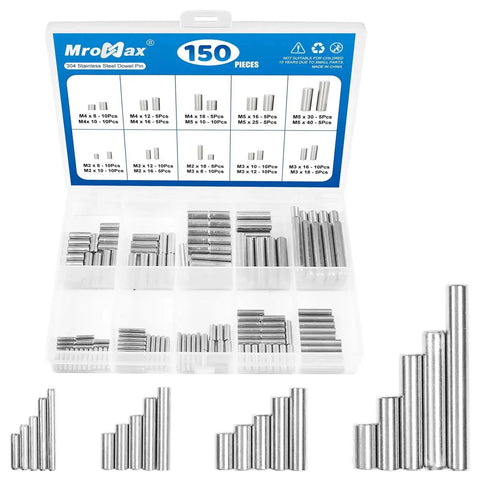 304 Stainless Steel Dowel Pins Set 150Pcs Assortment Kit With 20 Sizes From M2 To M5 for woodworking metalworking and DIY projects