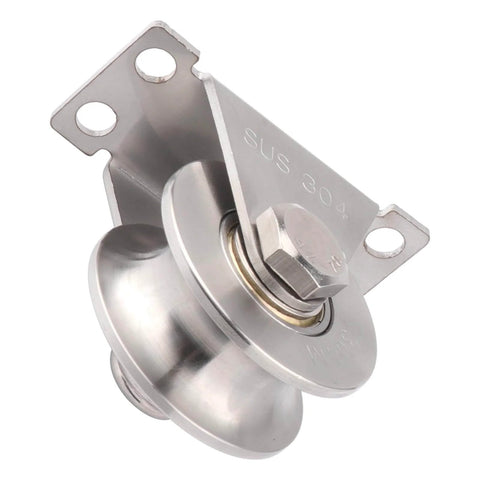 Wall mounted 304 stainless steel pulley block with screws, part of the ✝️ 2PCS Groove Wheel Pulley set for DIY gym equipment and sliding gates