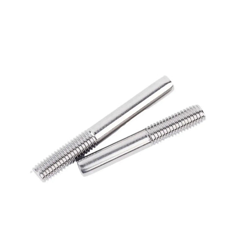 304 Stainless Steel Extension Rods M3-M6 Half Threaded Studs 50-500mm, shown in a pair from a top view, highlighting the threading.