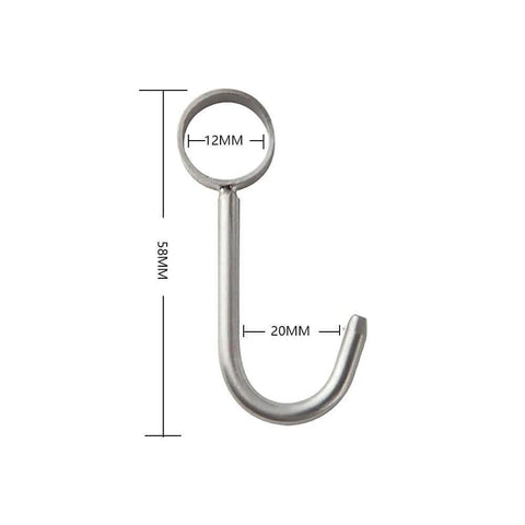 Diagram of 304 Stainless Steel Kitchen Rail Hooks Hangers Wall Mounted (Rod Hook), single hook dimensions shown.