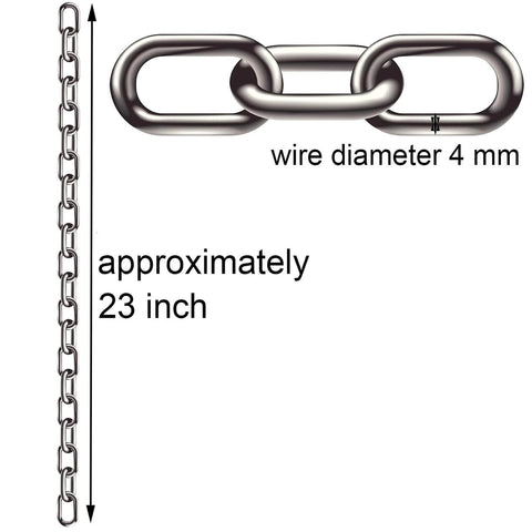 ✝️ 2 Pcs 5/32 x 23 Inch Link Chain 304 Stainless Steel Coil Chain for Transport Tie Down Binder Chain Pulling Towing Hanging, Home, Camping, Pet Towing, 4mm, shown in diagram with measurements.