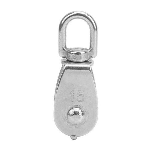 Front view of 10Pcs M15 Pulley Block 304 Stainless Steel Heavy Duty Traction Wheel Single/Double Wheel Lifting Rope Block(Double)