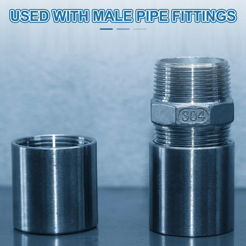 304 stainless steel pipe coupling 2x2 with female BSPT threads, straight connector, silver
