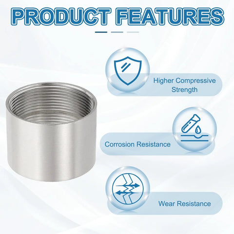 PATIKIL 304 stainless steel pipe coupling, 2" x 2", female BSPT thread, straight connector, silver.