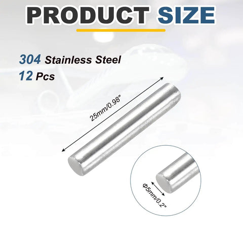 12 Pack 304 Stainless Steel Round Rods 5mm Diameter By 25mm Length For DIY Crafts And Modeling Projects Durable Solid Lathe Bar Stock