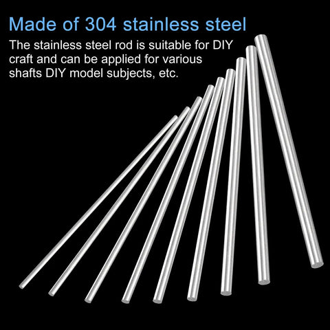 Sturdy 304 Stainless Steel Round Rods For DIY Models And Craft Projects Pack Of 10 1.8mm By 300mm Solid Shafts in a row