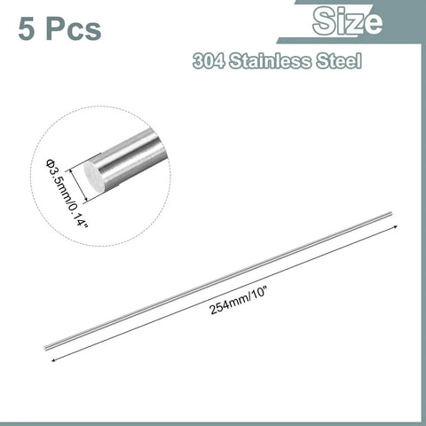 Five Pack Of 304 Stainless Steel Rods 3.5mm By 254mm Solid Round Bar Stock Designed For Model Planes Boats Cars And Ships DIY Projects