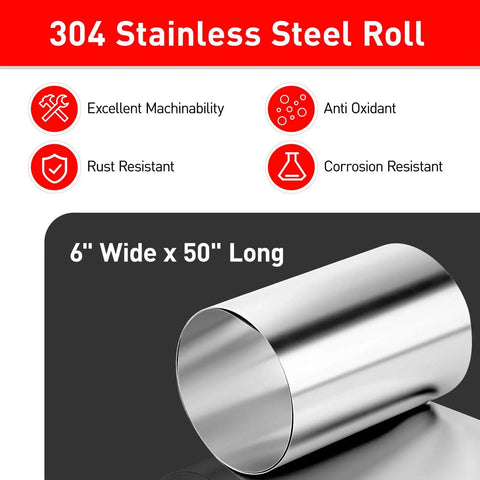 304 Stainless Steel Shim Stock Roll 50 Inch Long 6 Inch Wide 0.008 Inch Thick Full Hard Temper For Crafts And Electronics