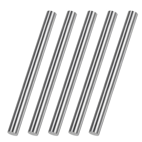 Five 304 Stainless Steel Round Rods Three Eighths Inch Diameter Six Inch Length for DIY Projects and Metalworking, shown side view.
