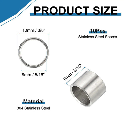 304 Stainless Steel Round Spacers Pack Of 10 Bore Five Sixteenths Inch OD Three Eighths Inch Length Five Sixteenths Inch Unthreaded Screw Standoffs For Five Sixteenths Inch ID Screws Bolts And Rods product with dimensions and material specifications.