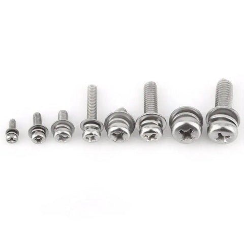 Assorted sizes of screws from 304 Grade Stainless Steel Screw And Nut Kit With 160 Pieces M2 M2.5 M3 M4 M5 Assortment in a row