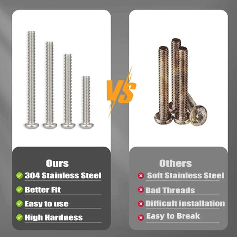 Comparison of 351 Pcs Machine Screws Nuts and Bolts Assortment Kit with #6-32 #8-32 #10-24 Phillips Pan Head and others.