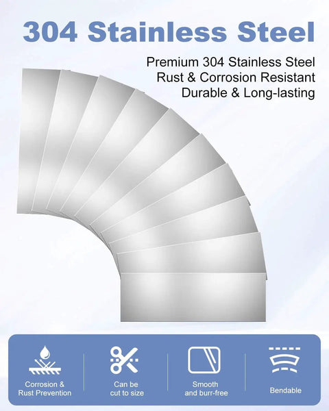 Pro Grade 30 Piece Shim Stock Set In 304 Stainless Steel, fanned shims showcasing rust and corrosion resistance features.