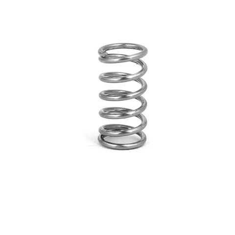 304 Stainless Steel Compression Spring 5mm O.D., 0.6mm Wire, 10mm Free Length, Silver Tone, single spring close-up view.