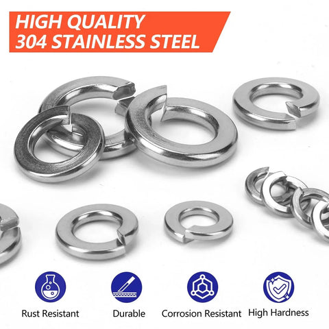 Spring Lock Washer Kit In Nine SAE Sizes 304 Stainless Steel For Fasteners, showing durable rust-resistant components