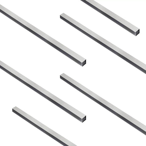 Six Piece Set Of 0.25 Inch By 0.25 Inch By 12 Inch 304 Stainless Steel Square Bar Key Stock for DIY projects and metalworking.
