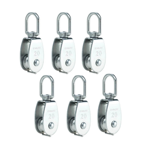 304 Stainless Steel Swivel Pulley Block M20, 3/4 in (0.75") Single Wheel, Pack of 6, front view