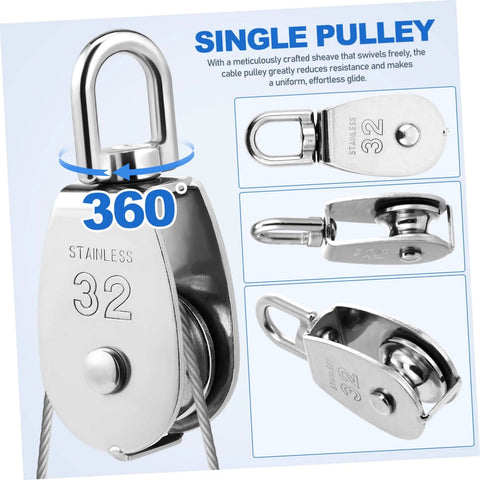 304 Stainless Steel Single Block Pulley 3 Pack Heavy Duty Swivel Pulley for Lifting Rope Pulling and DIY Projects