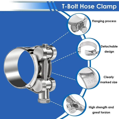 304 Stainless Steel T Bolt Hose Clamps Set 28 Piece Assortment Kit 17 To 35mm with Six Size Ranges and Features