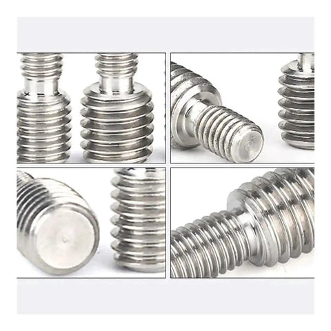 Close-up of 304 Stainless Steel Double Head Male to Male Thread Adapter M3 to M20 showcasing various thread sizes and details.