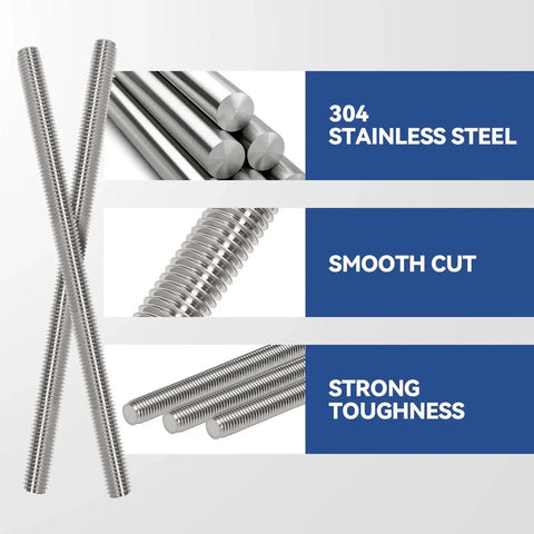 Image of Four Pcs M6 255mm Fully Threaded Stainless Steel Rods With Nuts Right Hand Threads 304 Grade Rust Resistant 10 Inch Long High Strength Rods showing smooth cut and strong toughness.