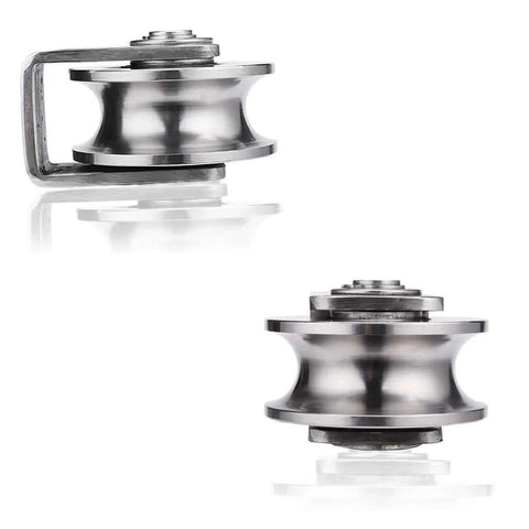 Image showing 2pcs Heavy Duty Track Pulley, 304 Stainless Steel Translation Directional Roller for Round Tube, Wire Rope Rail use.