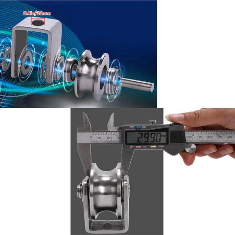 Pulley,Pulley Wheel, 2pcs Heavy Duty Track Pulley,304 Stainless Steel Translation Directional Roller,for Round Tube,Wire Rope Rail, Sliding Door,Industry Mechanical Cart(25 mm) close-up with caliper measurement