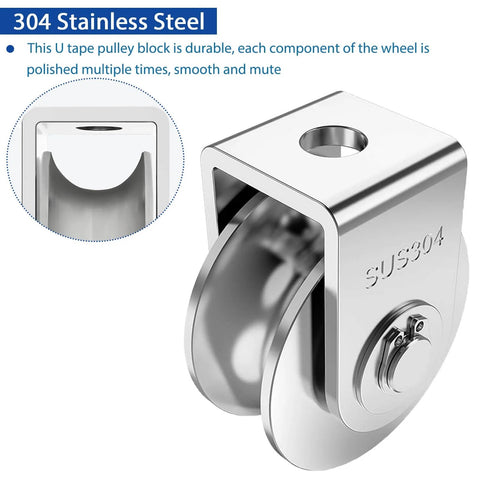304 stainless steel 2 Pack 2 Inch Pulley Block U Grooved Wheel Pulley with smooth polished finish for heavy duty use