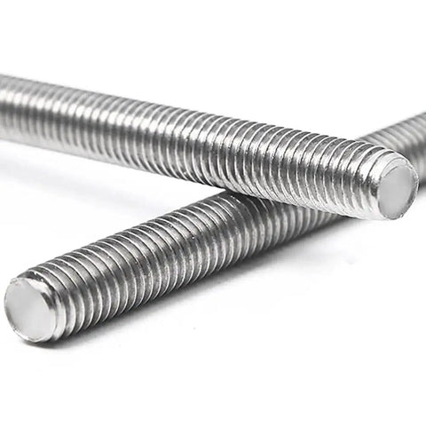 Sixteen Inch Long Three Eighths Inch Diameter Stainless Steel Fully Threaded Rod With Right Hand Threads In Grade 304 Stainless Steel UNC Sixteen Tpi Pack Of Two For Durable Corrosion Resistant Mechanical Fastening And Assembly close-up view