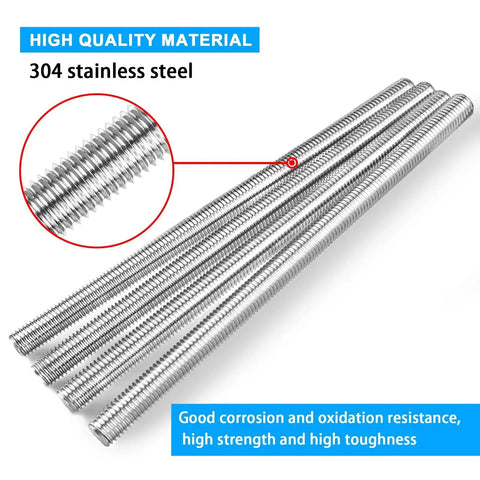 M4 250mm Fully Threaded Rod Set of Four in 304 Stainless Steel with Right Hand Threads Ideal for Building Frames and Machinery