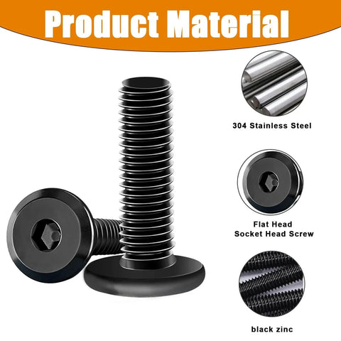 30 Sets 1/4-20 Threaded Wood Inserts For Furniture Screws With Hex Socket Drive, stainless steel and black zinc finish.