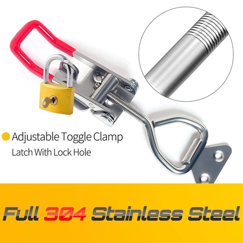 Heavy duty 304 stainless steel toggle clamp latch with 1320 lb holding capacity and adjustable red handle