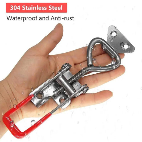 Toggle Latch Clamp 304 Stainless Steel Adjustable Latches With Lock Hole Heavy Duty Clamp shown in hand, demonstrating size and material.