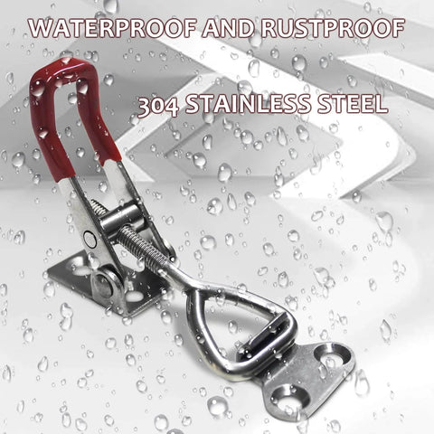2 Pack Toggle Latch Clamp 4001 Adjustable 304 Stainless Steel Pull Hasp Latches shown with waterproof and rustproof features