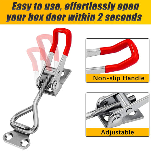Durable 304 stainless steel toggle latch clamps offer secure, quick-release operation with a 330 lb holding capacity and non-slip handle