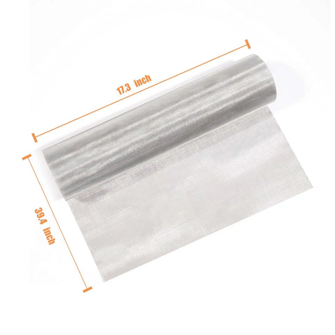 120 Mesh 304 Stainless Steel Wire Mesh Screen for DIY Projects and Filtration, rolled out showing dimensions 17.3x39.4 inches.