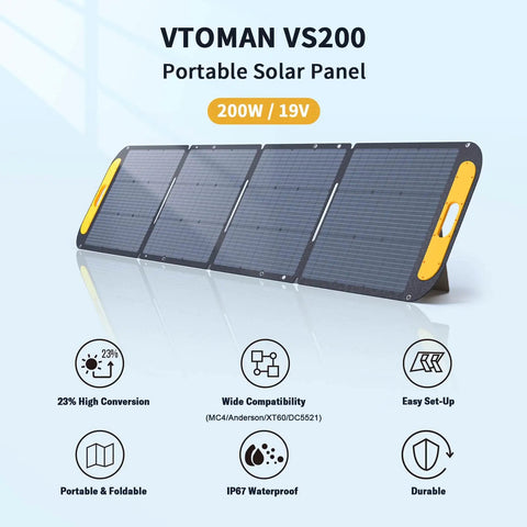 VTOMAN VS200 portable solar panel 200W 19V with high conversion and easy setup features