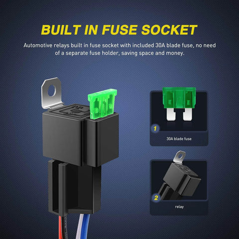 Five Pack 30A Fused Relay Switch Kit For 12V Systems With 4 Pin SPST Relays, Interlocking Mounting Design, Built In Fuse Socket