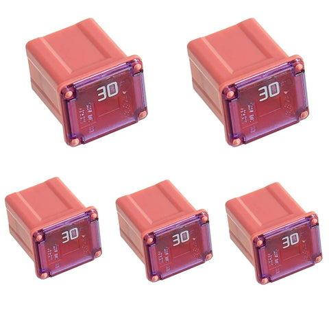 30A JCASE FMX Low Profile Automotive Fuse Kit 5 Pack for Trucks Cars and SUVs, red casing, front view