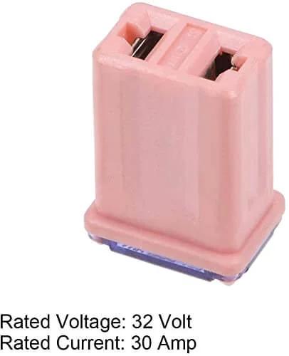 10 Pack 30 Amp Micro Cartridge Fuses For Electronics And Automotive Use, Micro Fuse FMM Mcase, 32 Volt, Close-up view.