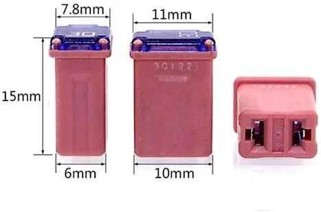 10 Pack 30 Amp Micro Cartridge Fuses For Electronics And Automotive Use, Micro Fuse FMM Mcase Micro Female Fuses, dimensions displayed