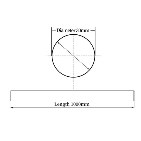Diagram of 30mm By 1000mm Chrome Linear Motion Rod For 3D Printers CNC DIY Dope High Precision Shaft showing dimensions.