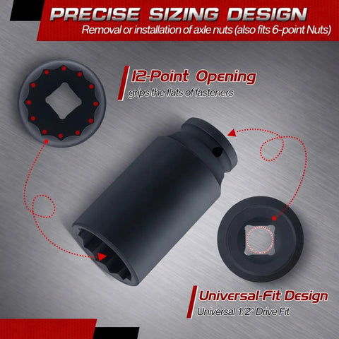 30Mm 12 Point Axle Nut Socket For One Half Inch Drive CrMo Steel Deep Well Hub Release Tool Spindle Nut Socket diagram