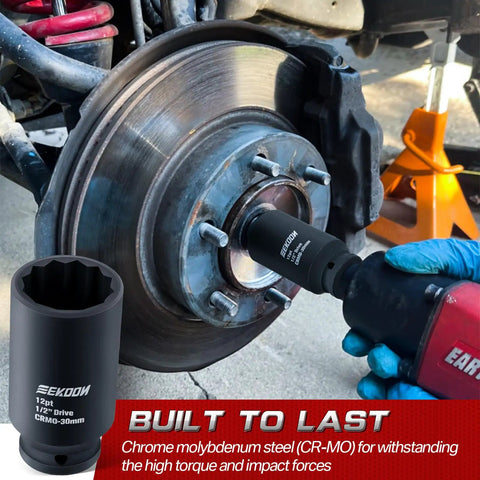 30Mm 12 Point Axle Nut Socket For One Half Inch Drive CrMo Steel Deep Well Hub Release Tool Spindle Nut Socket Installed on Wheel