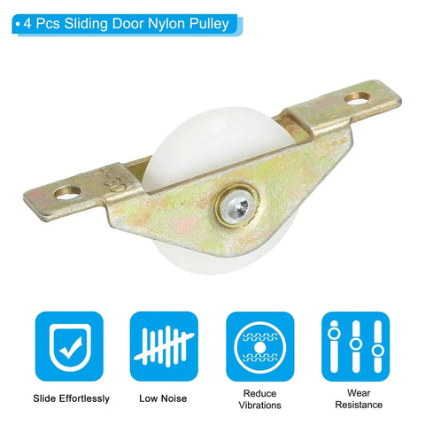 30mm Nylon Sliding Door Pulley Wheel Set 4 Pcs Furniture Roller With 5mm Hole Spacing For Screen Doors Wardrobe Cupboard Closet Quiet Wear Resistant Nylon Wheel With Chrome Steel Shell Yellow