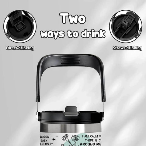 30 Oz Mom Tumbler With Handle Stainless Steel Insulated Travel Cup With Straw showing two drinking options